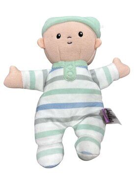 Giggle Scape Soft Little Baby Doll Plush Striped Pajamas & Mint Green Cap 9" New
